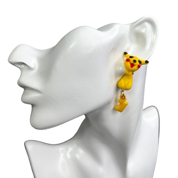 Pokemon Pikachu Earrings Post Back Yellow 2 Piece Style Dangle NWOT - Picture 1 of 6